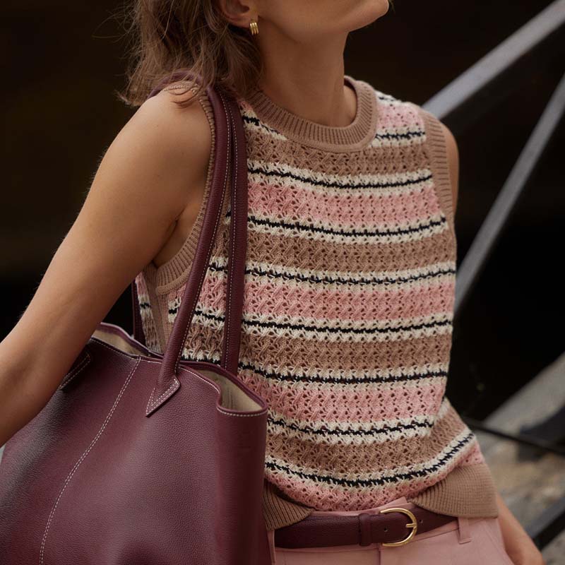 Varley DEELEY STRIPE STITCH TANK Warm Taupe Mellow Rose