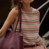 Varley DEELEY STRIPE STITCH TANK Warm Taupe Mellow Rose