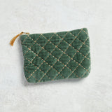 Creative Co-op METALLIC THREAD QUILTED COTTON VELVET POUCH Seaglass