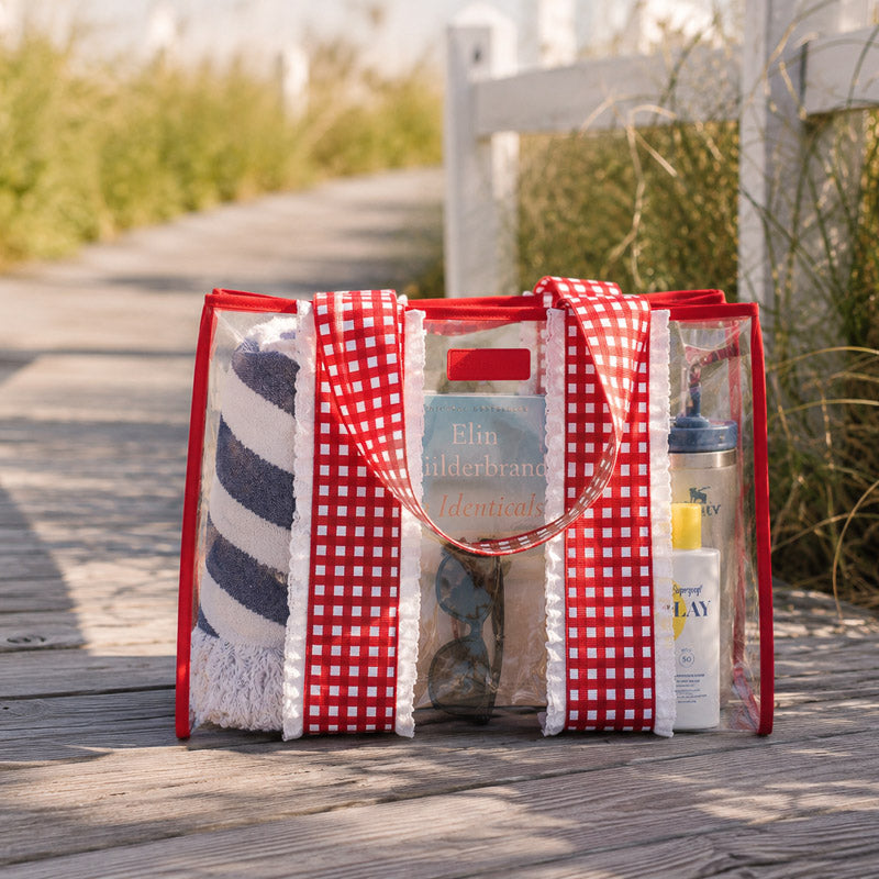 Case Mate JELLY TOTE WITH PHONE POUCH Clear Cherry Gingham Eyelet Ruffle