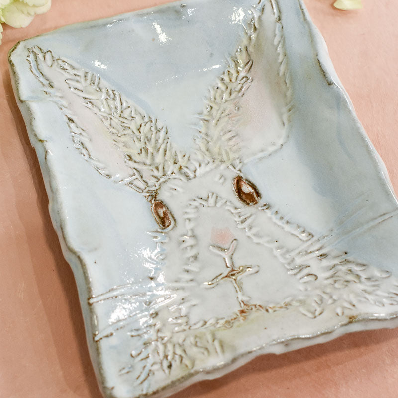 Dixie Pottery BUNNY TRAY Blue 6x9
