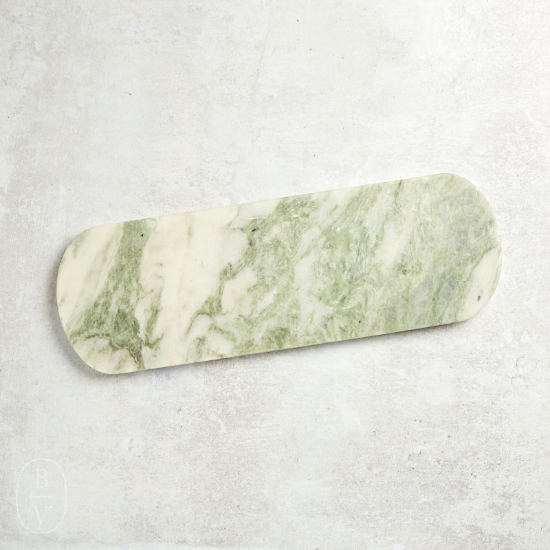 Creative Co-op OVAL MARBLE CHEESE CUTTING BOARD Green Melange 18x6