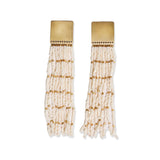HARLOW BRASS TOP SOLID WITH GOLD STRIPE BEADED FRINGE EARRINGS