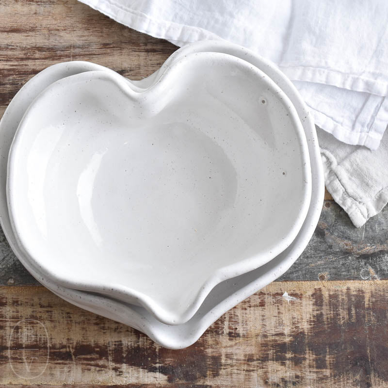 Etta B Pottery NESTING HEART BOWL Eyelet White
