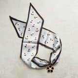 Virtue BLACK ORNATE FLOWER SCARF NECKLACE Grey Black Trim Floral