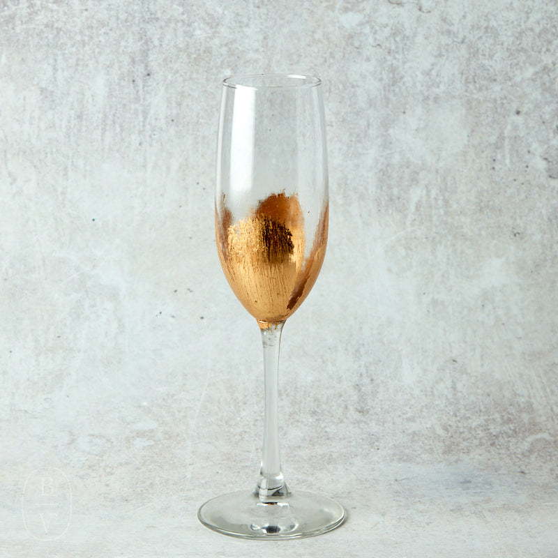 Elm Design HAND PAINTED GOLD LEAF STEMMED CHAMPAGNE GLASS