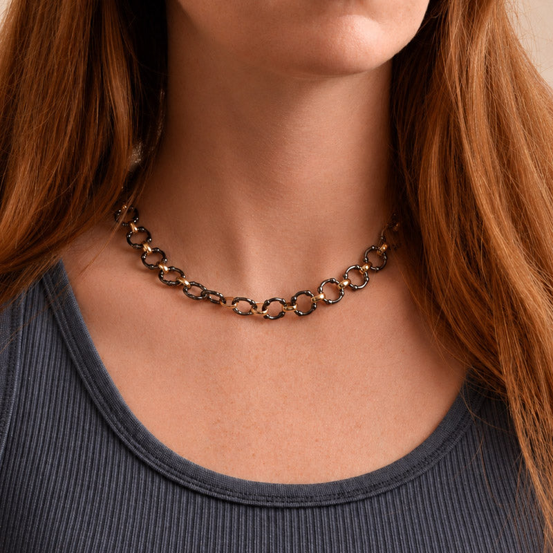 CV Designs LARGE GUNMETAL GOLD LINK NECKLACE