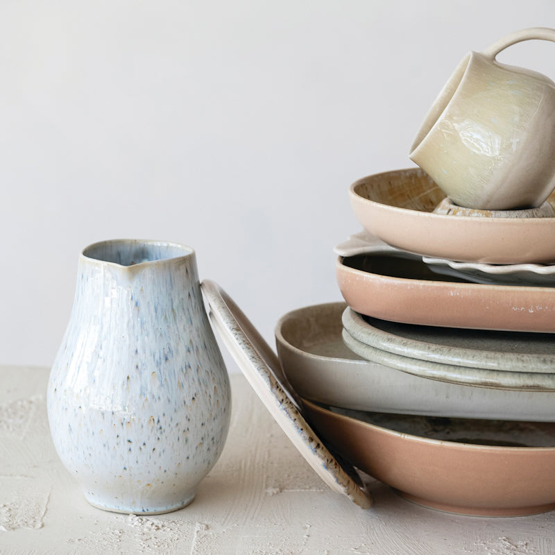 Creative Co-op SPECKLED BLUE BROWN STONEWARE PITCHER