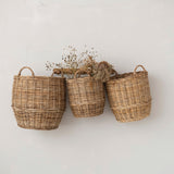 Creative Co-op HAND WOVEN RATTAN NESTING BASKET WITH HANDLES Large