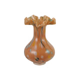 Creative Co-op HAND BLOWN CONFETTI GLASS RUFFLED VASE Apricot Multi
