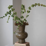 Creative Co-op GLASS FOOTED SCULPTURAL VASE Opaque Olive