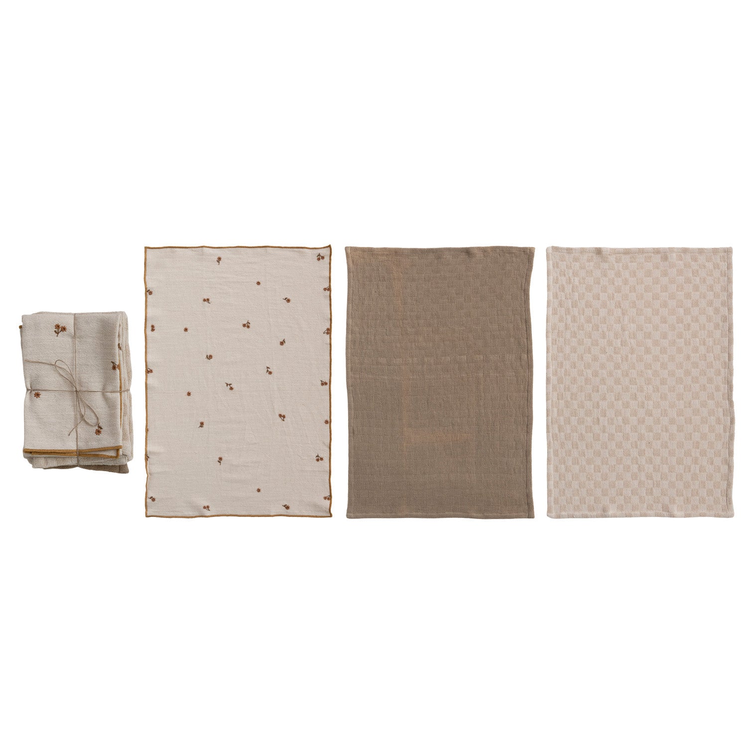 Creative Co-op VINTAGE CHECKS AND FLORAL TEA TOWEL SET OF 3 Natural