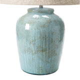 Creative Co-op GREEN STONEWARE LAMP WITH LINEN SHADE
