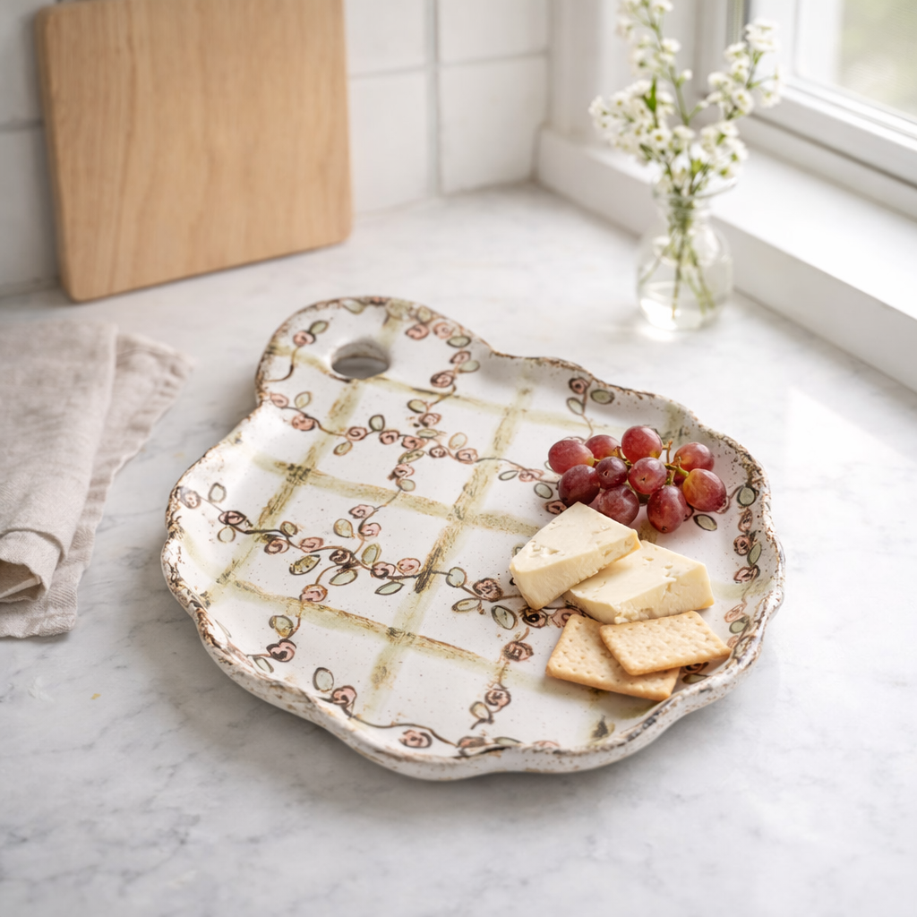 Etta B Pottery ROSE PLAID CHARCUTERIE