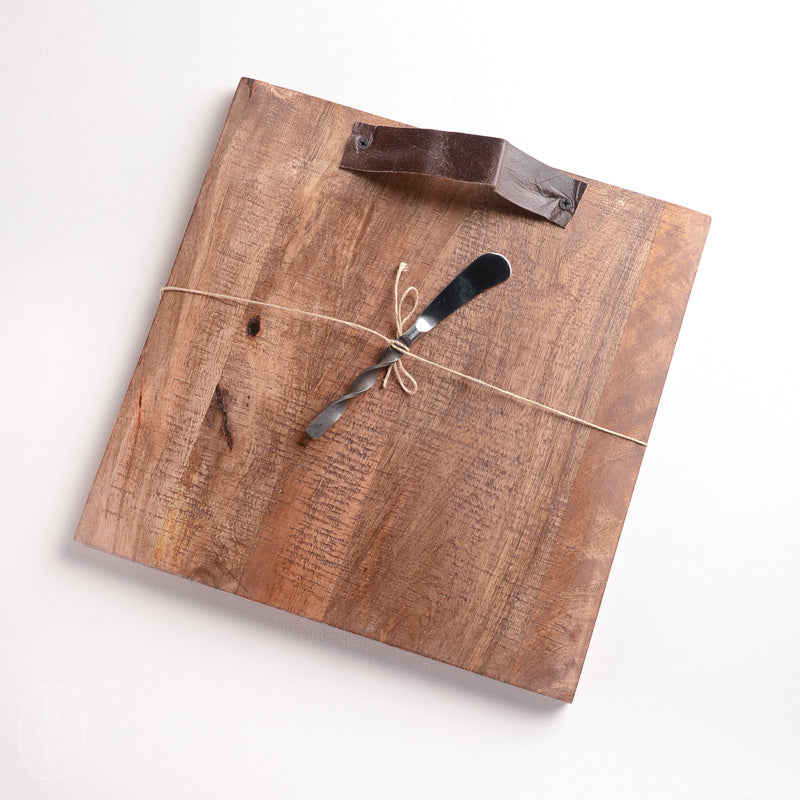 Mudpie LEATHER HANDLE WOOD BOARD SET