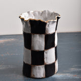 Dixie Pottery BELLA VASE NO 3 8X7 CHECKERBOARD WITH 24K GOLD LUSTER RIM 1