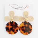 Virtue GOLD LOTUS FLOWER POST ACRYLIC CIRCLE DISC EARRINGS Dark Tortoise