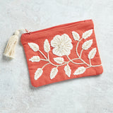 Creative Co-op FLORAL COTTON POUCH Coral