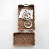 Creative Co-op BRAIDED HANDLE BANKUAN TRAY WITH SCALLOP EDGE