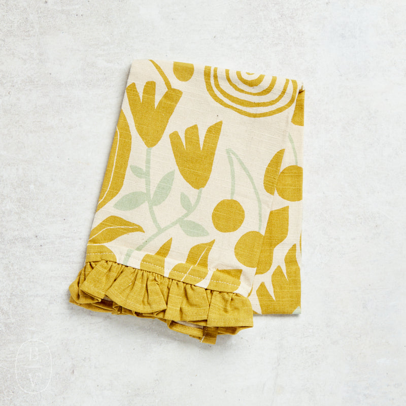 Creative Co-op FRUITS AND VEGGIES RUFFLE TEA TOWEL Yellow Assortment