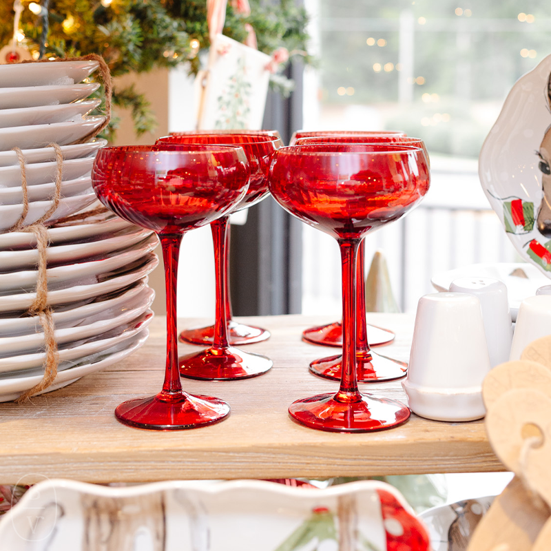 Creative Co-op HOLIDAY STEMMED CHAMPAGNE COUPE GLASS