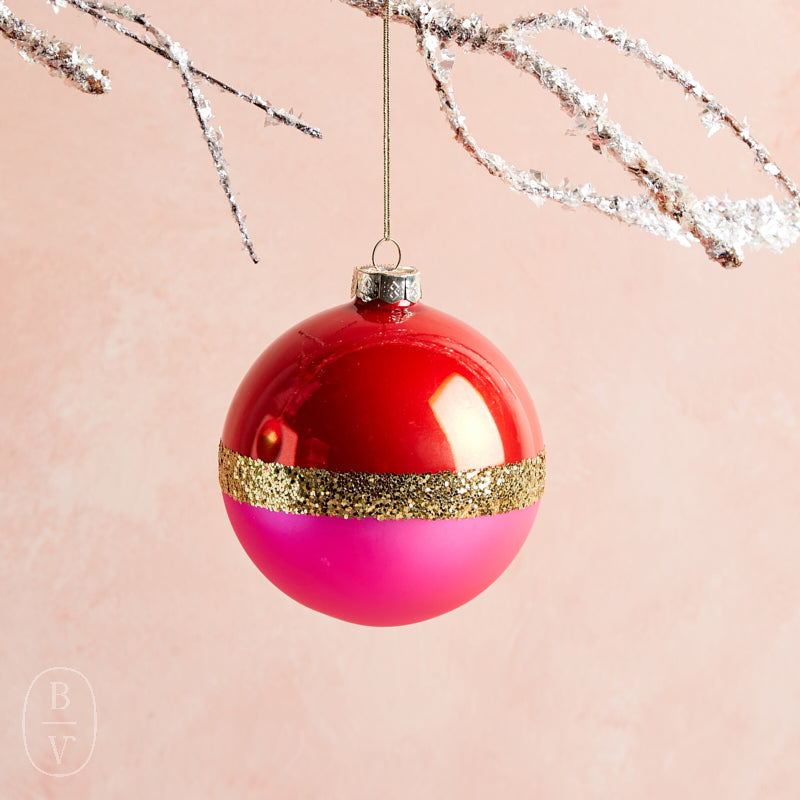 Raz Imports DUAL COLOR BALL ORNAMENT Red Pink