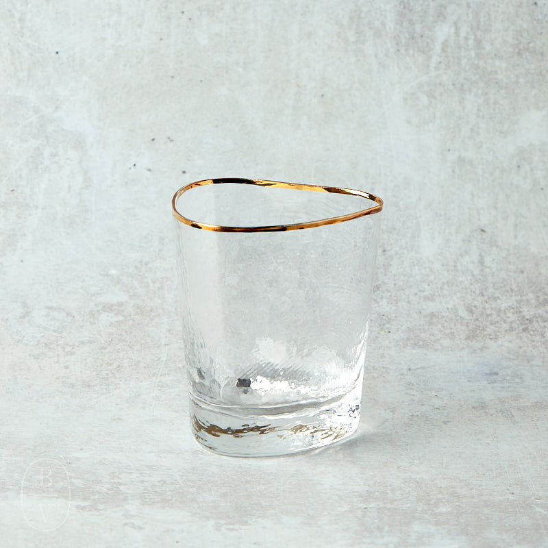 Zodax APERITIVO TRIANGULAR DOUBLE OLD FASHIONED GLASS Clear Gold Rim