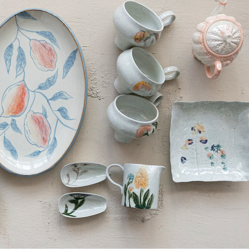Creative Co-op STONEWARE SPOON REST WITH FLOWERS
