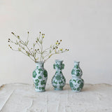 GREEN FLORAL DESIGN STONEWARE VASE