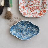 Creative Co-op WAX RELIEF FLORAL STONEWARE DISH
