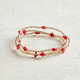 eNewton Design SIGNATURE CROSS SMALL GOLD PATTERN BEAD BRACELET Red 2mm