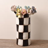 Dixie Pottery VASE NO 5 ASSORTED FLOWERS AROUND TOP Black Check