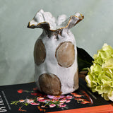 Dixie Pottery GOLD RIM SAK VASE NO 2 Mocha Dot