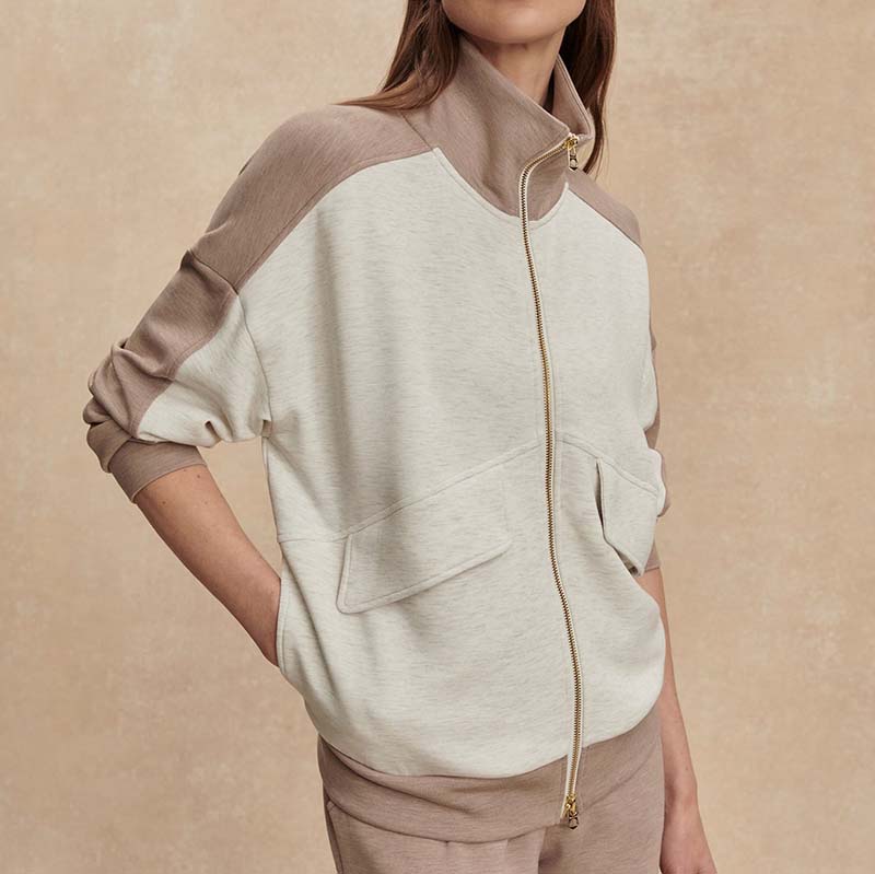 Varley GARCIA TWO TONE ZIP THROUGH SWEAT Ivory Marl_Taupe Marl