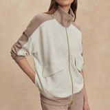 Varley GARCIA TWO TONE ZIP THROUGH SWEAT Ivory Marl_Taupe Marl