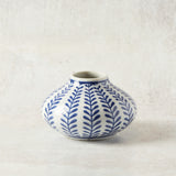 Creative Co-op HAND STAMPED STONEWARE VASE Blue & White 2.5