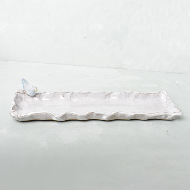 Dixie Pottery SMALL BIRD OLIVE TRAY White