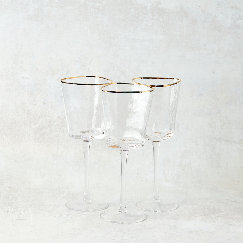 Zodax APERITIVO TRIANGULAR WINE GLASS Clear Gold Rim