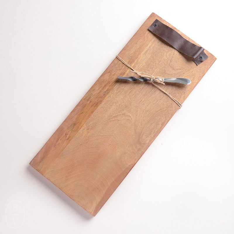 Mudpie LEATHER HANDLE WOOD BOARD SET