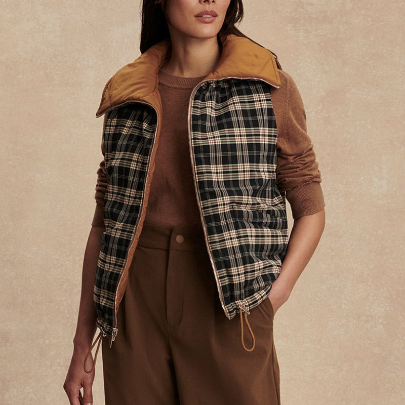 Varley MIYA REVERSIBLE GILET Golden Bronze_Navy Check