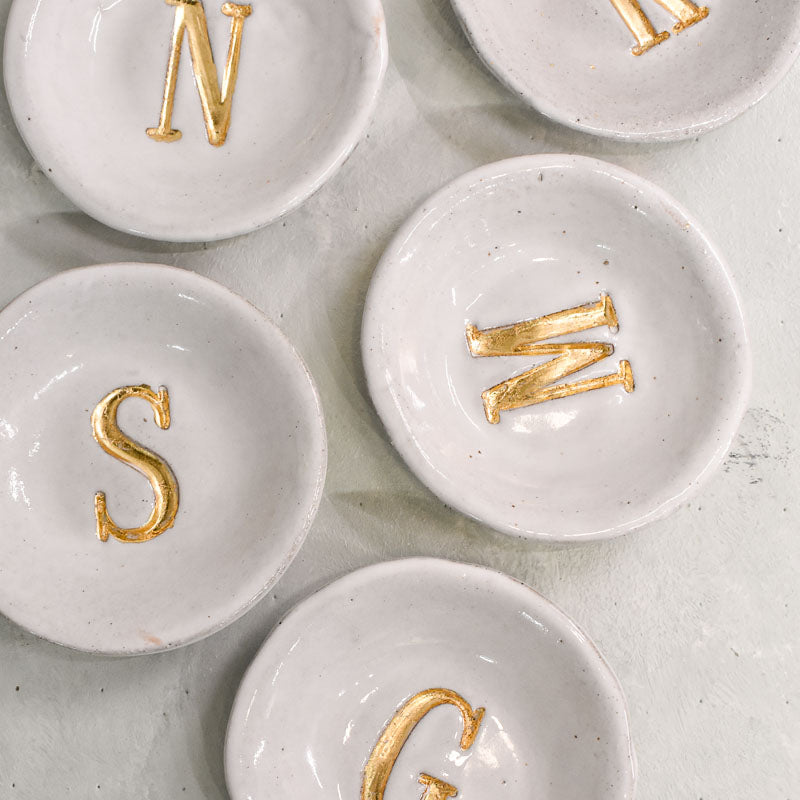 Dixie Pottery GOLD INITIAL RING DISH