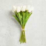 K and K Interiors MINI TULIP BOUQUET WITH 12 STEMS White 13.5