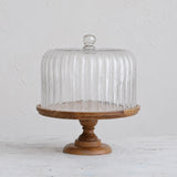 Creative Co-op WOOD PEDESTEL WITH FLUTED GLASS CLOCHE