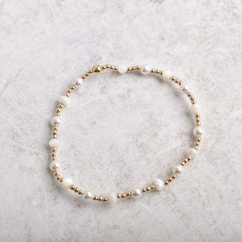 eNewton Design SINCERITY GEMSTONE AND PEARL GOLD BRACELET Mother of Pearl 4mm
