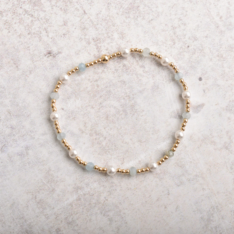 eNewton Design SINCERITY GEMSTONE AND PEARL GOLD BRACELET Aquamarine 4mm