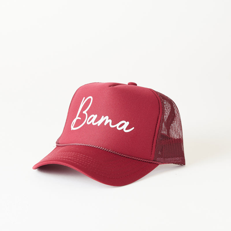 Littlebrightbird GAMEDAY PUFF SCRIPT TRUCKER HAT Bama Crimson