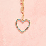 Virtue GOLD PAPERCLIP CHAIN OPEN HEART NECKLACE Blue