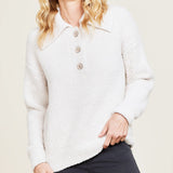 Barefoot Dreams COZYCHIC BUTTON PULLOVER Heathered Stone Cream