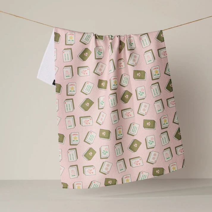 Geometry FLOWER TILES PINK TEA TOWEL
