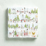 Boston International PINK HOLIDAY VILLAGE LUNCH NAPKINS